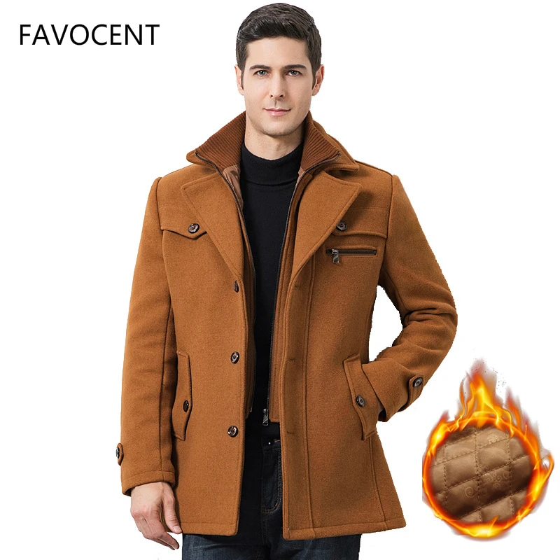 Winter Men's Casual Wool Trench Coat Fashion Business Medium Solid Thicken Slim Windbreaker Overcoat Jacket Male Plus Size 5XL