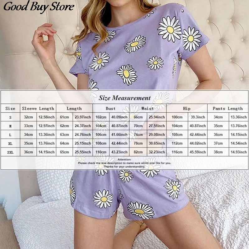 

Daisy Flower Sleepwear Women 2 Piece Suit Shorts T-shirts Summer Suits Girls Elegant Outfits Tops Pant Sets Casual Nightwear