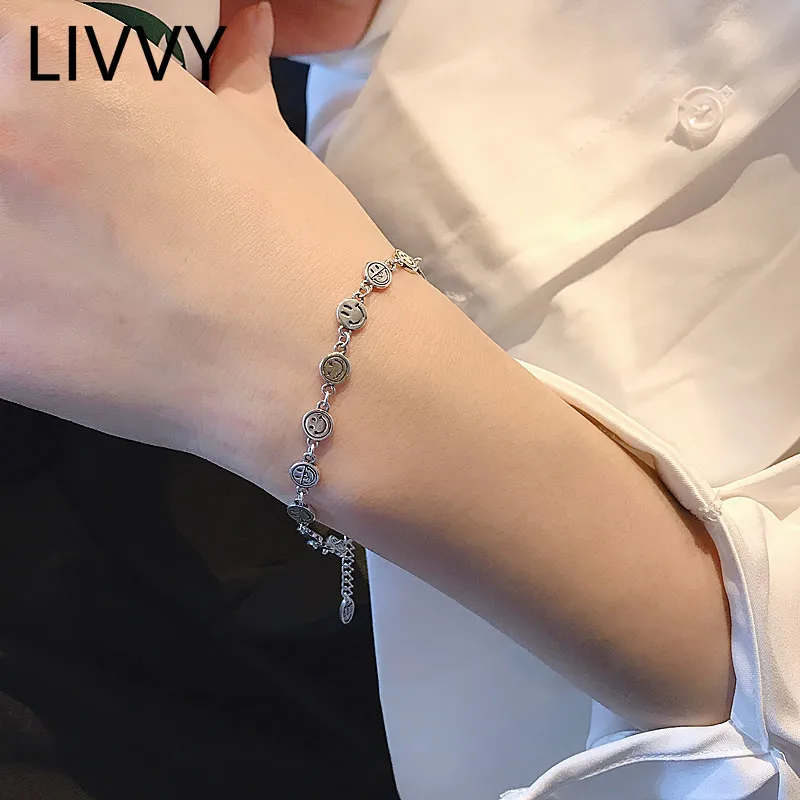 

Smiling Face Funny Bracelet Thai Silver Color Happy Expression Bracelet For Women Trendy Hip-Hop Creative Design Jewelry Gifts