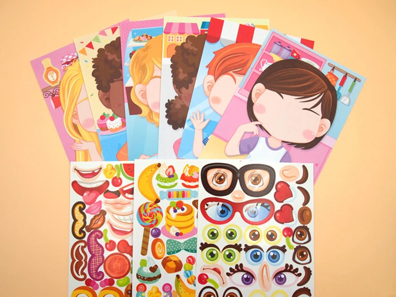 Детские наклейки пазлы сделай сам игры макияж а лицо принцесса животное динозавр