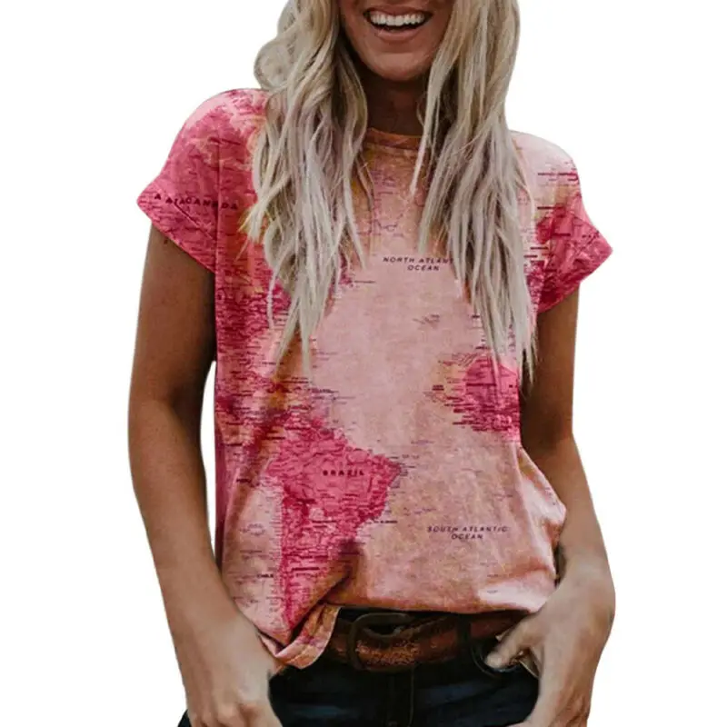 

Womens Short Sleeve Printed T Shirt Ladies Casual Loose Pullover Tops Tunic Tee