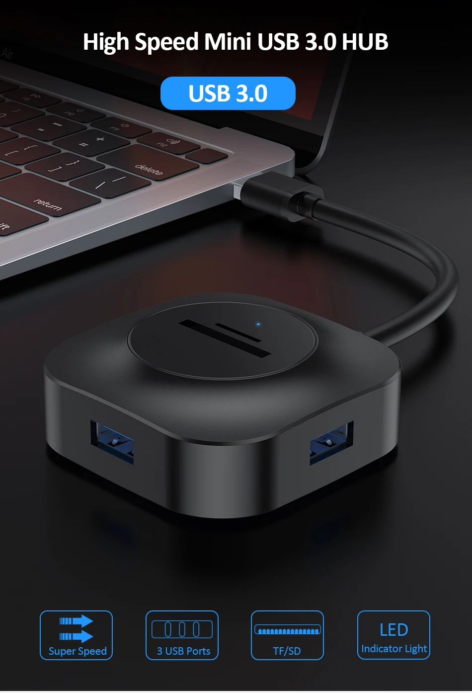 TeckNet USB 3,0 концентратор Мульти USB разветвитель 5 портов расширитель несколько 2,0 концентратор адаптер питания USB 3,0 концентратор для компьютера MacBook