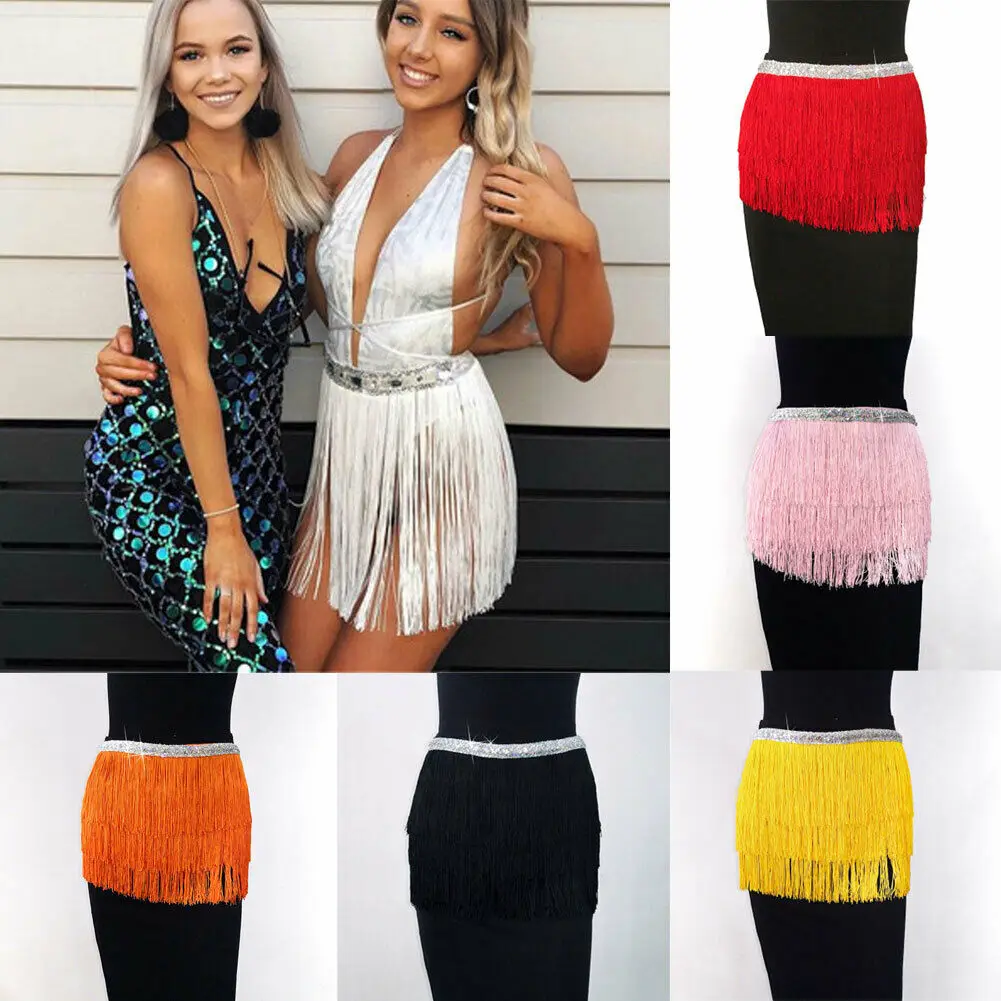 Новинка 2021 пикантные женские юбки с блестками на талии и кисточками Пляжная