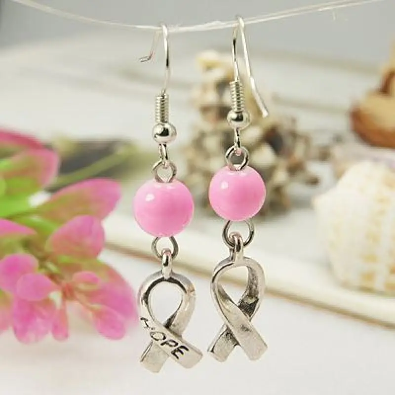 20 пар сережек Hope с раком груди розовые амулеты из ленты и медные серьги-крючки