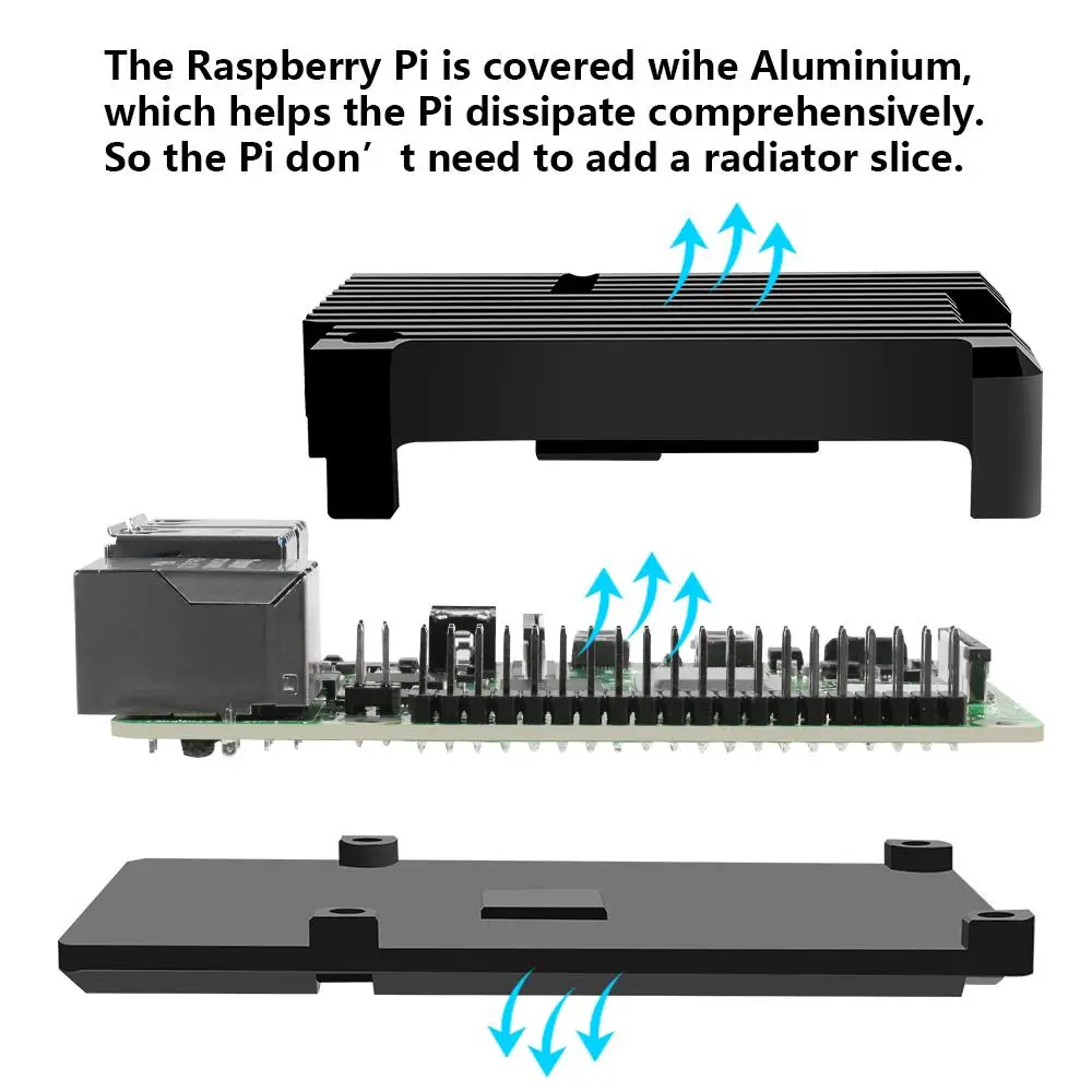 Алюминий чехол для Raspberry Pi 4 Модель B с двойной вентилятор охлаждения