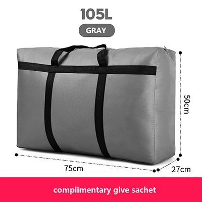 Gray 105L Дорожная сумка, холщовая, переносная, для женщин, для выезда за границу, сумка для багажа, большая вместительность, 40L-180L, большая, переносная, для дома, сумка для хранения, очень большая - Цвет: Gray 105L