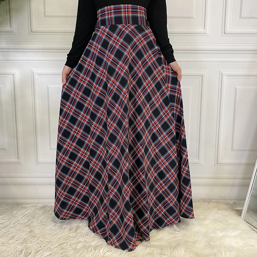 

Full Length Plaid Skirt for Women Scottish A-Line Big Flared High Waist Muslim Maxi Skirt Islamic Dubai Clothing
