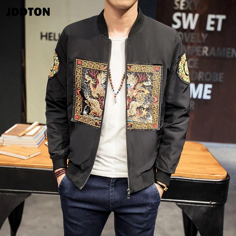 JDDTON Мужская куртка с вышивкой весна осень халат дракона верхняя одежда ветровка