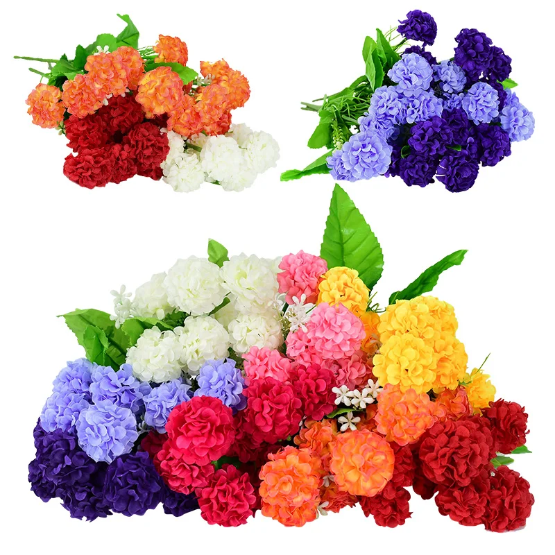 

9 Head Silk Hydrangea Bouquet Chrysanthemum Flower Balls Artificial Flowers for Home Decor Wedding Table Decorations Bouquets