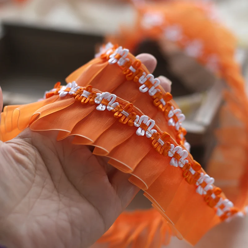 

16meters Lace Trim Ruffle Pleated Edge Trim Ribbon DIY Sewing Supplies Garment Wedding Packing Fabric Materials 4cm Width