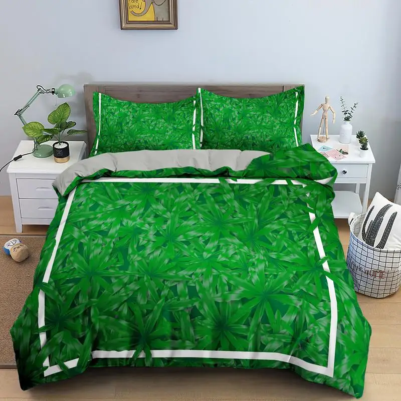 

Green Leaves Printing Bedding Sets Duvet Cover Sheet Pillowcase