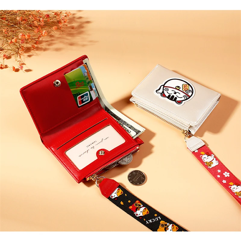 Женский кошелек Lucky Cat, милая сумка с персонажем мультфильма для девочек, мини-кошельки, тонкие женские кошельки, женский клатч кошелек для монет, маленькая сумка для кредитных карт