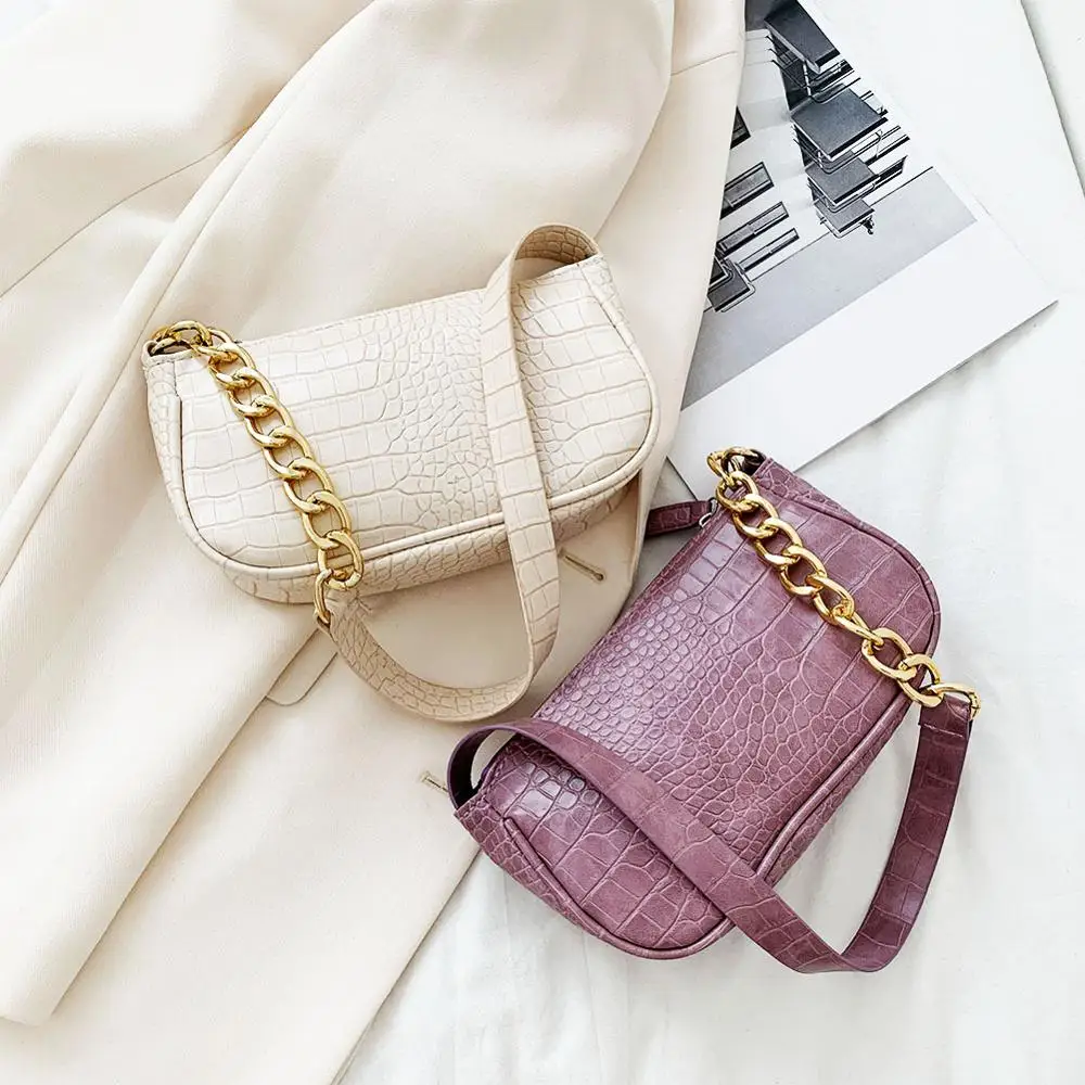 

Small PU Leather Crocodile Pattern Shoulder Bags For Women 2020 Elegant Handbags Chain Design Totes Lady Handbags and Purses