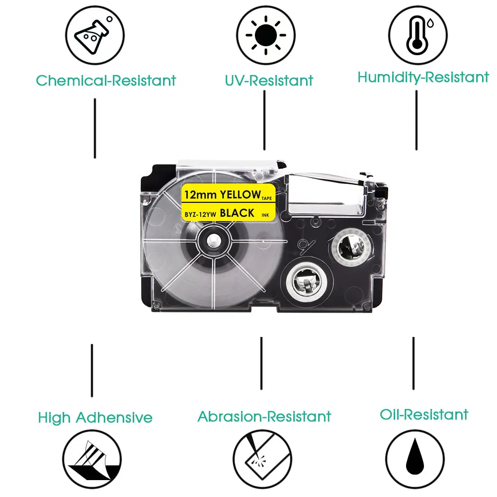 A ABColor XR-12X Labels 12mm Black on Clear Label Tape Cartridges for CASIO KL-60 KL-120 KL-300 Maker | Компьютеры и офис