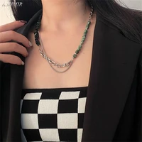 retro dark green stone chain splicing beaded clavicle chain 2021 new design for women fashion clavicle chain necklace
