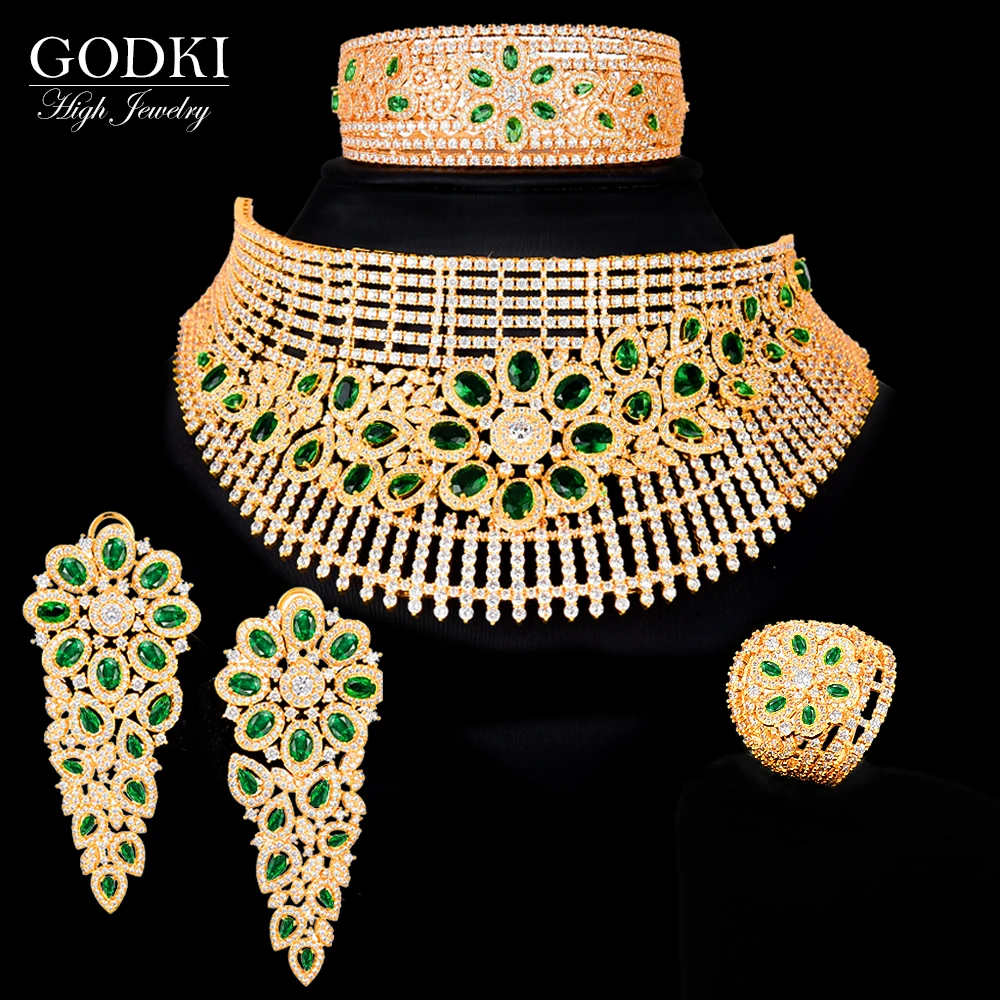 comprar Godki 4 Pçs Luxo Grandes Gargantilhas Conjunto De Jóias Africanas Para Mulheres Brincos De Casamento Moda Jóias 2020 Conjuntos De Jóias Indianas