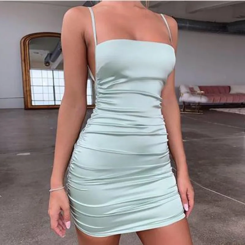 

Мини атласное платье на бретельках, женское модное сексуальное Вечерние нее платье с открытой спиной и перекрестными лямками, Трендовое Пл...