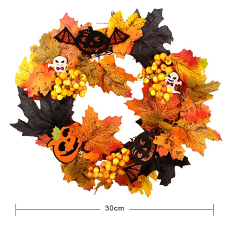 

Halloween Simulation Flower Garland Maple Leaf Door Window Decoration Ghost Festival Rattan Bat skull pumpkin Hanging Wreath