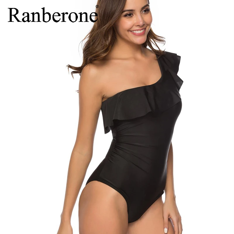 Цельный костюм женский купальник с оборками сексуальный летний на одно плечо 2020