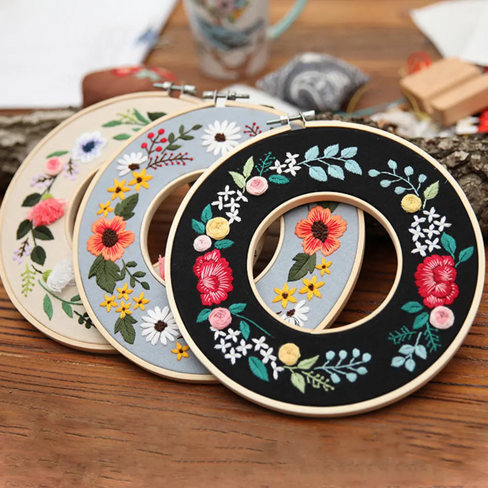 

Flower Wreath Unfinished Embroidery Kit Painting Needlework Cross Stitch Set Thread Tools Beginner Hand-stitched Material Pack