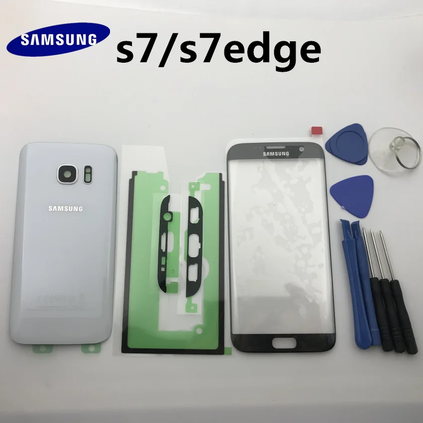 Новинка,, для samsung Galaxy S7, G930, s7 edge, g935, Задняя стеклянная крышка, задняя крышка, крышка батареи, дверь+ передняя стеклянная линза+ клей+ Инструменты