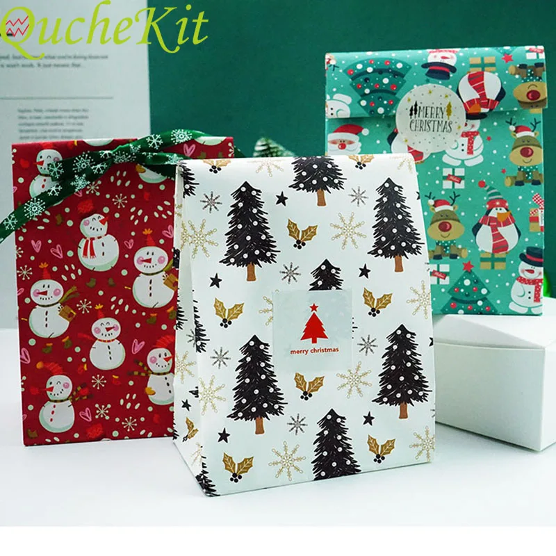 10 шт Снеговик Рождество крафт бумажные пакеты в форме снежинки для печенья