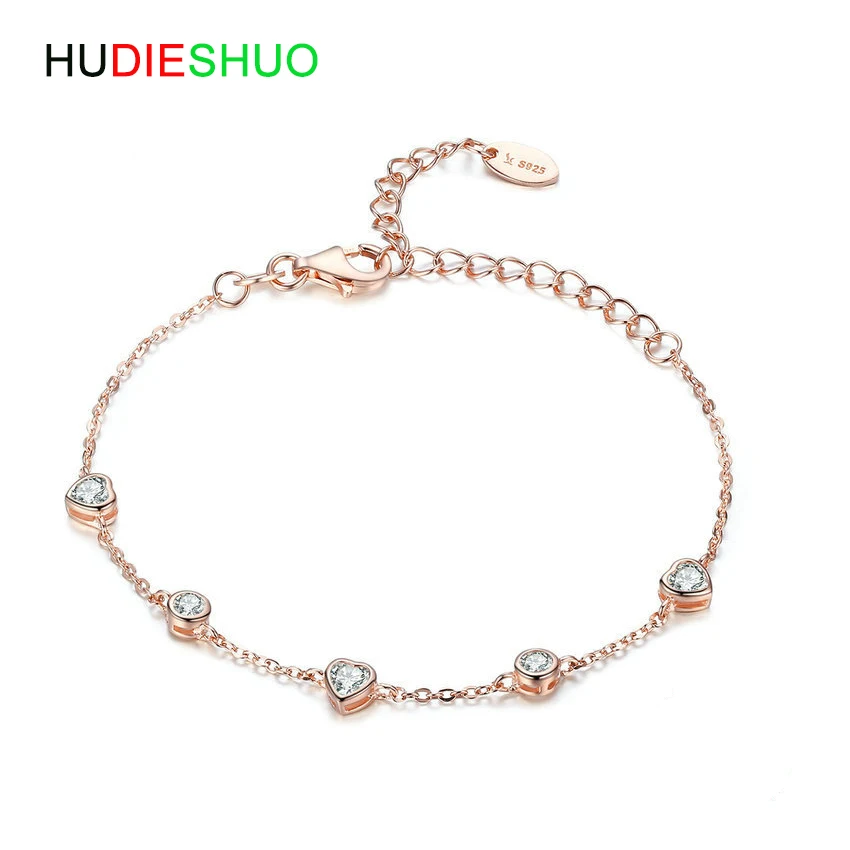 

HUDIESHUO Rose GoldColor CZ Bracelet for Women Fashion 925 SilverBracelets Female Jewelry for Casual Party Shopping Bracelet