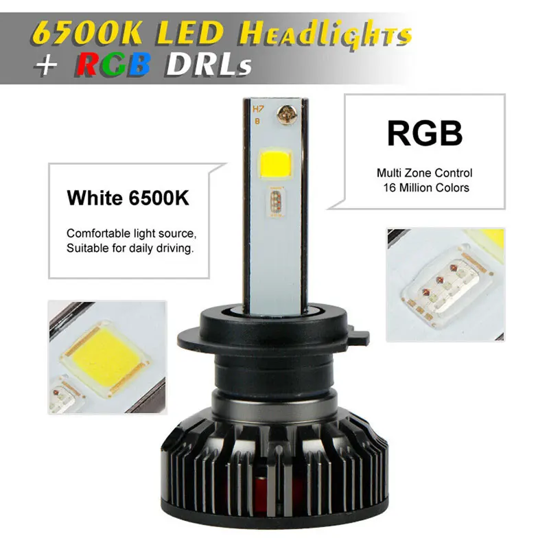Приложение Bluetooth Управление RGB светодиодный фар 80 Вт 8000LM H1 H3 H4 H7 H8 H11 9005 9006 880 H16 многоцветные противотуманные лампы