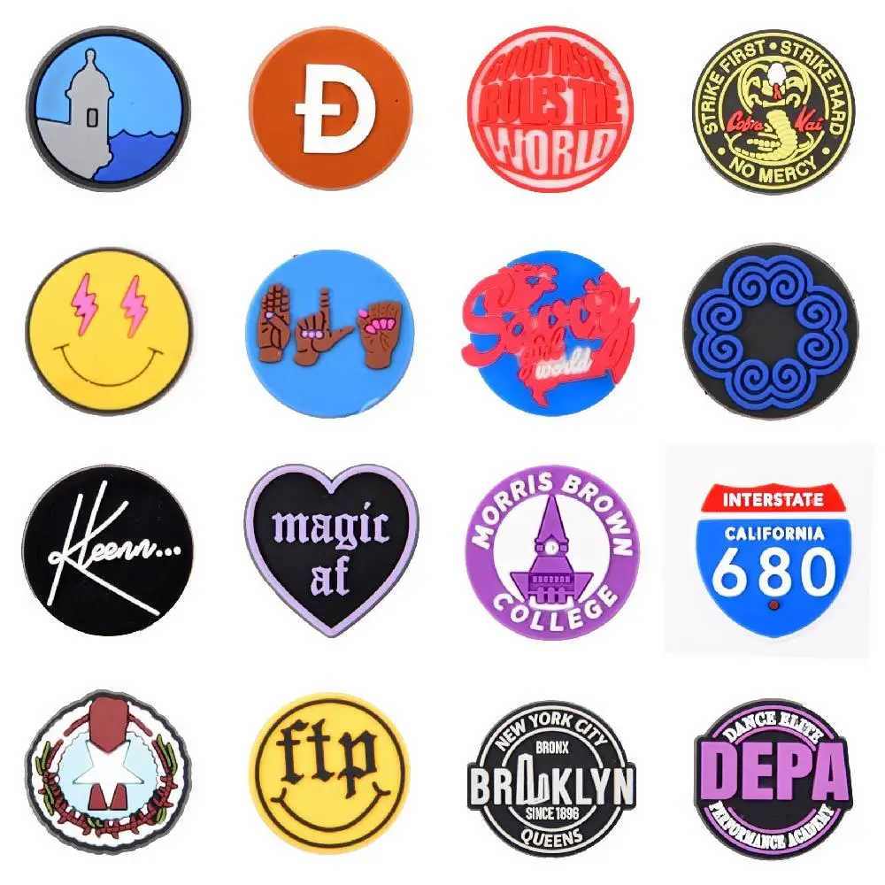 

New Custom 1 Pcs PVC Croc Shoe Charms Colorful Letter Shoes Decorations Circle Pattern Bracelet Accessories Friend Birthday Gift