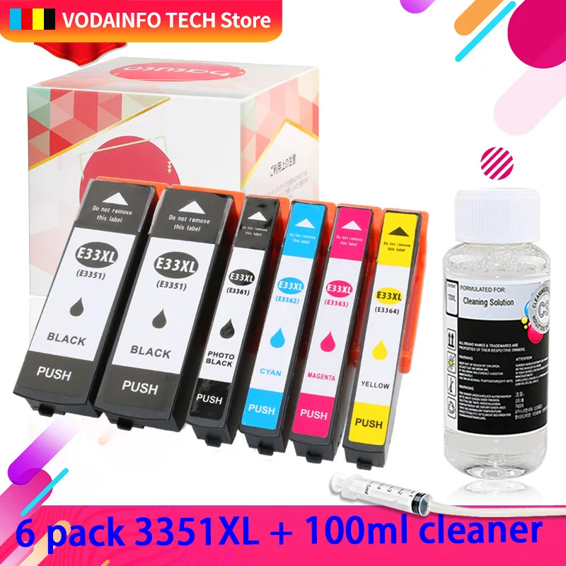 6pk and clean solution 33XL T3351 3361 3362 совместимые чернильные картриджи для Epson Φ 640 635 630 540