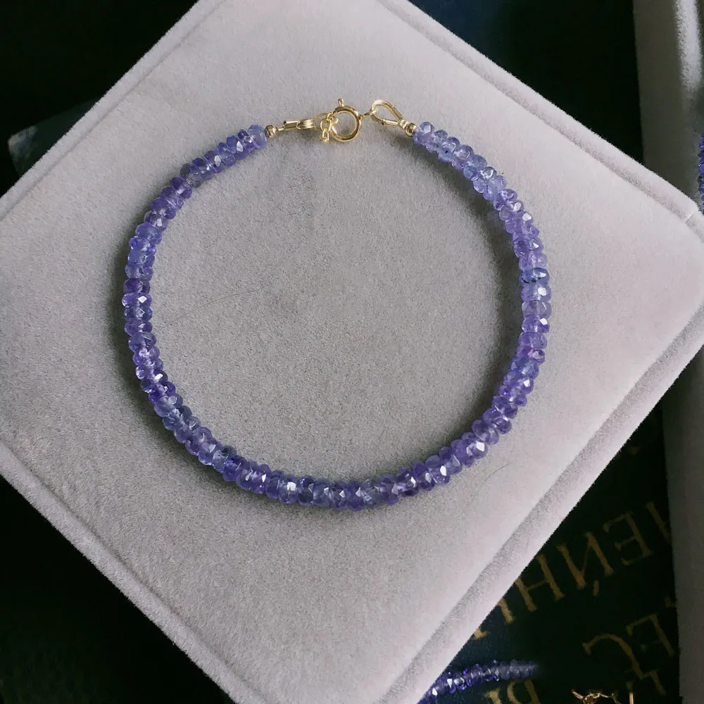 Женский комплект из ожерелья и браслета с голубым танзанитом 3 мм 14 к | Украшения