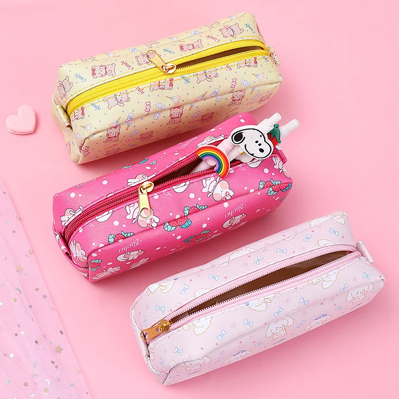Cute Girly Heart Strawberry Rabbit Pencil Case Pu Student Creative High Capacity Storage Stationery Pen Box Bag | Канцтовары для