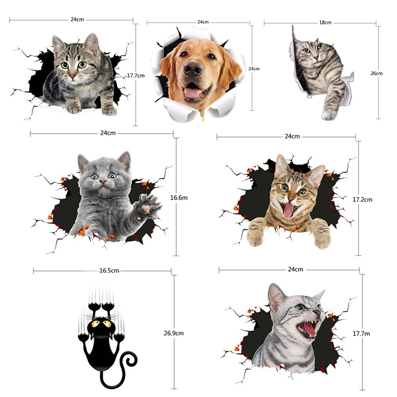 

Crack Car Sticker Creative Cat/Dogs 3D Self-adhesive Sticker for Window Wall Waterproof FHJ889