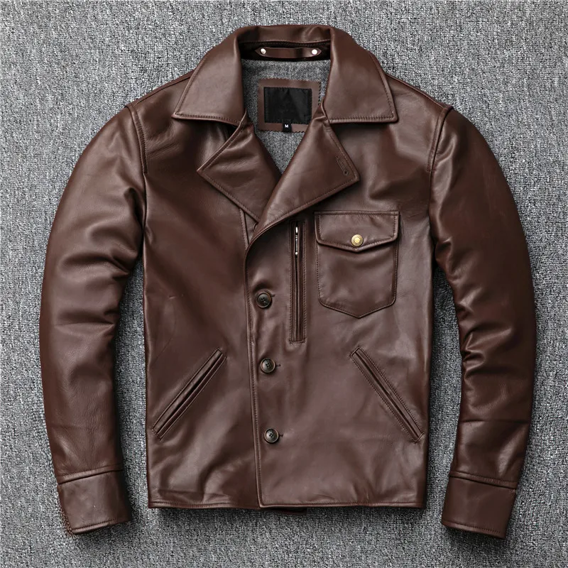 

Gu.seemio factory Batik dyeing cowhide skin genuine leather men motorcycles male jacket real leather coat outer garment suit