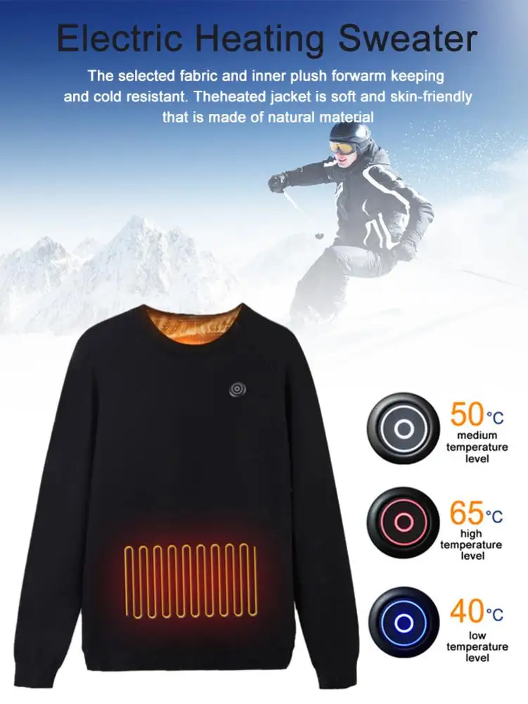 Свитер с подогревом для улицы умный теплый свитшот USB разъемом куртка из