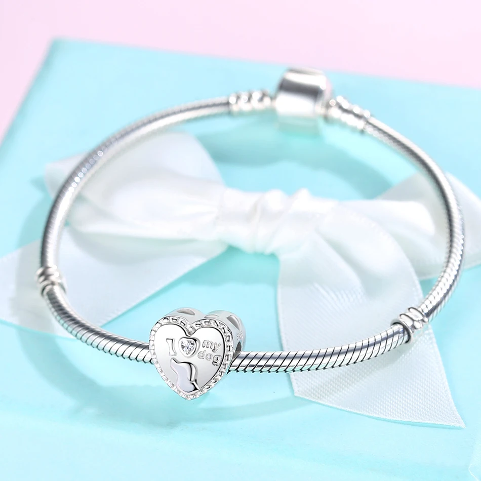 

ELESHE 100% 925 Sterling Sliver I LOVE MY PET Dog Charms Custom Photo Bead Fit Original Bracelets DIY Fashion Jewelry Making
