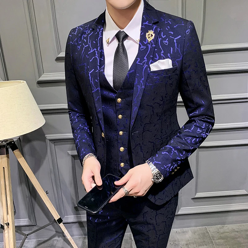 Роскошный мужской костюм с принтом на одной пуговице s деловые блейзеры