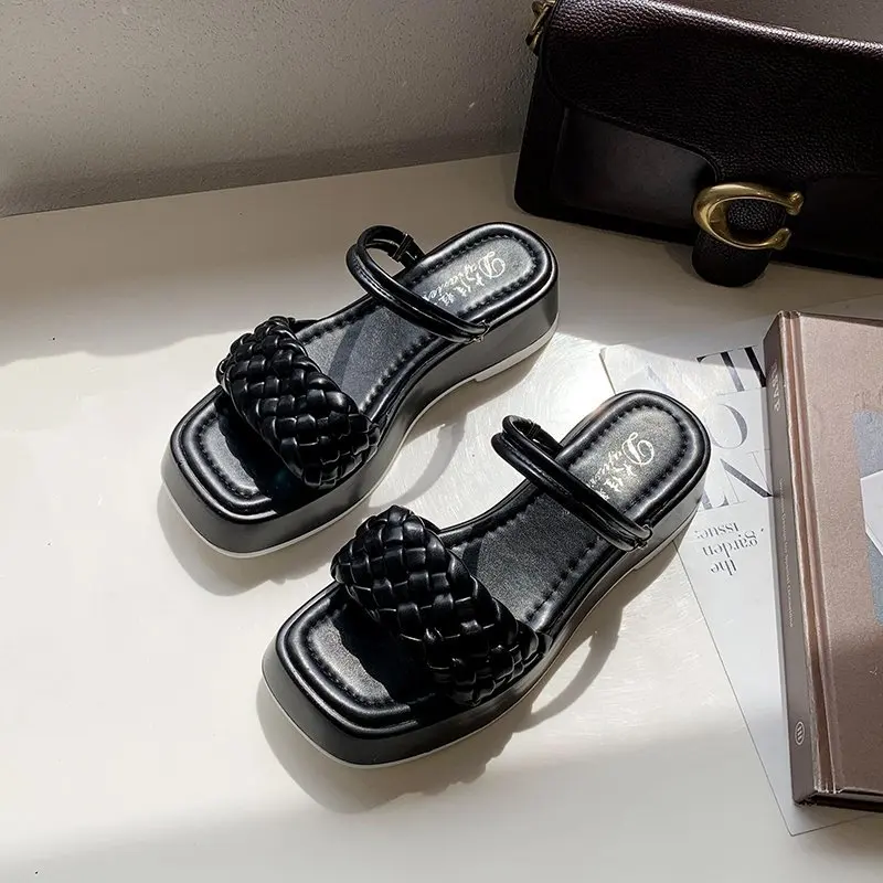 

Aphixta Flat Platform Sandals And Slippers Gladiator Weave Bread Slides Thick Sole Height Increasing Women Shoes Woman