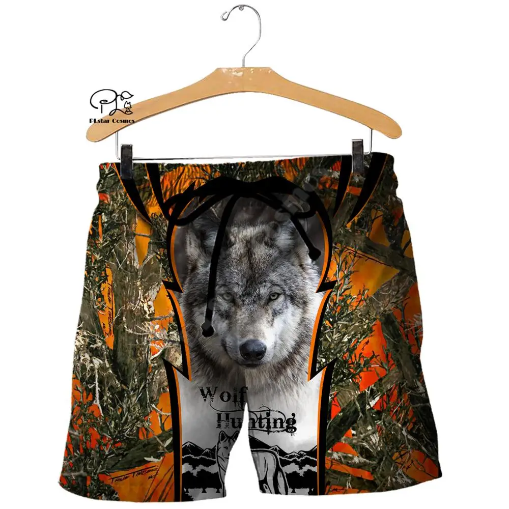 

PLstar Cosmos Animal Hunting Wolf Hunter Tattoo Harajuku NewFashion Camo 3DPrint Unisex Summer Casual Beach shorts short pant A1