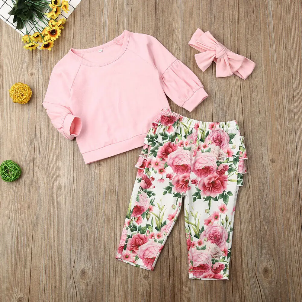 Осенняя одежда Одежда для маленьких девочек зимняя футболка с цветочным