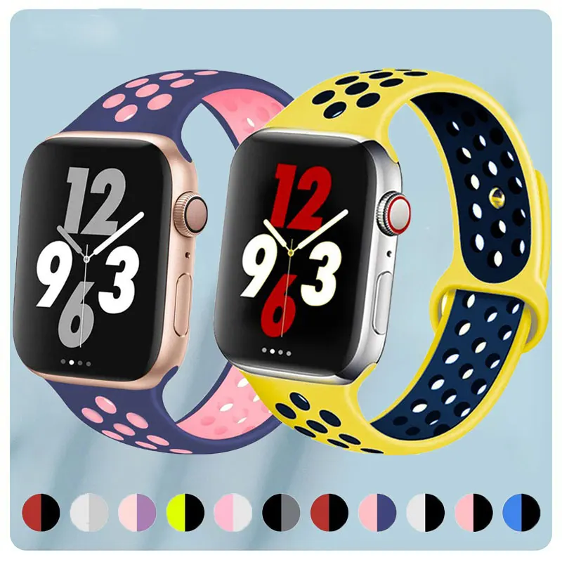 

Ремешок силиконовый для Apple Watch Band 44 мм 40 мм 42 мм 38 мм, Воздухопроницаемый спортивный браслет для Apple watch 6, iWatch series 5 4 3 se