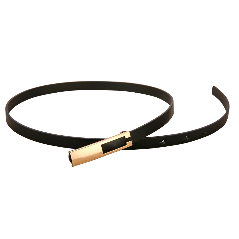 

Ladies PU Leather Belt Luxury Metal Buckle Thin Belt Black White Elegant Simple All-match Elastic Thin Belt Dress
