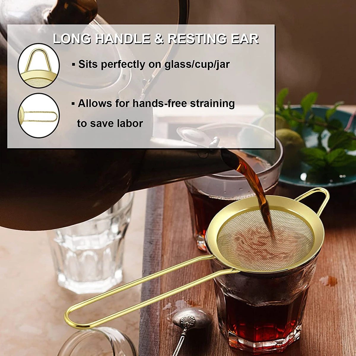 1PC Fine Mesh Strainer Stainless Steel Tea Strainers with Long Handle Conical Sieve for Cocktail Coffee Food |