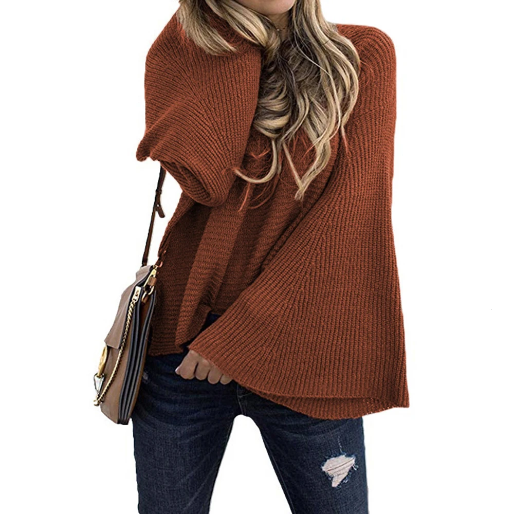 Женский вязаный свитер Jocoo Jolee однотонный Свободный пуловер с расклешенным