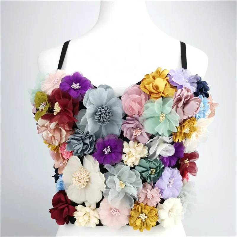 

Ladies Corset Bustier Bra New Sexy Bustiers Corset Top Women Sexy Multicolor Flower Appliques Crop Tops
