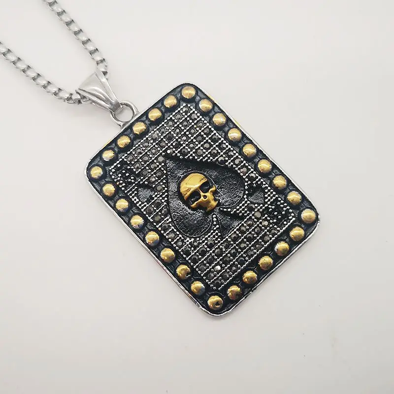 Полный стразы кристаллы Лопата Ace покер ожерелье кулон 316L нержавеющая стальная