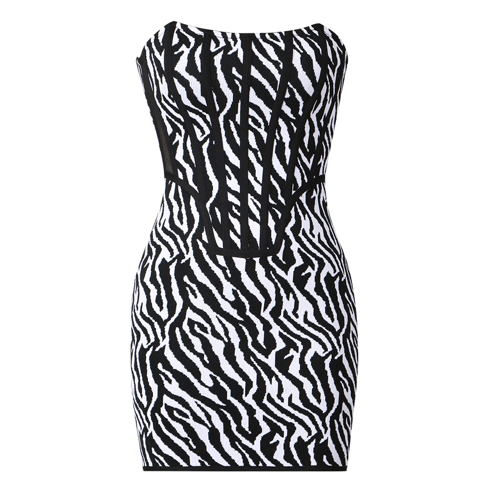 

Ailigou Women Sexy Sleeveless Off Shoulder Print Striped Bodycon Bandage Mini Dress Fashion Celebrity Club Party Dress Vestidos