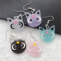 1pair drop earrings cute moon cat flaback resin multicolor animal shape for children gift and woman jewelry