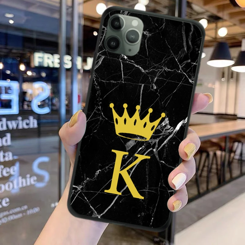 

Crown letter black matt marble custom combination name letter soft silicone phone cover case for iPhone 6 7 8 Plus 11 Pro MAX XR