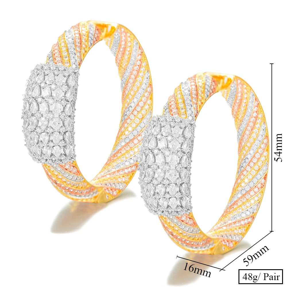 

missvikki Exclusive Luxury Big Earrings For Women Wedding 3Tones Geometry Full Mirco Cubic Zircon Nigerian Noble Hoop Earrings